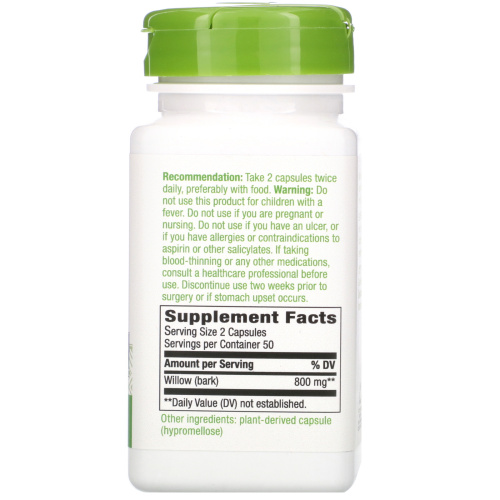 Nature's Way, Willow Bark, 400 mg, 100 Vegan Capsules фото 2