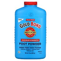 Gold Bond, Medicated, пудра для ног, уникальная формула тройного действия, максимальная эффективность, 283 г (10 унций)