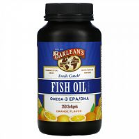 Barlean's, Fresh Catch, рыбий жир, омега-3 ЭПК и ДГК, апельсин, 600 мг, 250 мягких таблеток (300 мг на мягкую таблетку)
