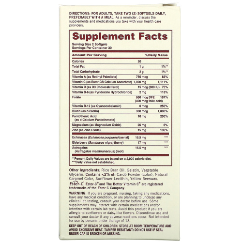 Sundown Naturals, Multivitamin, Plus 24HR Immune Support, 60 Softgels фото 2