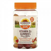 Sundown Naturals, жевательные конфеты с витамином D3, со вкусом клубники, апельсина и лимона, 25 мкг (1000 МЕ), 90 жевательных конфет