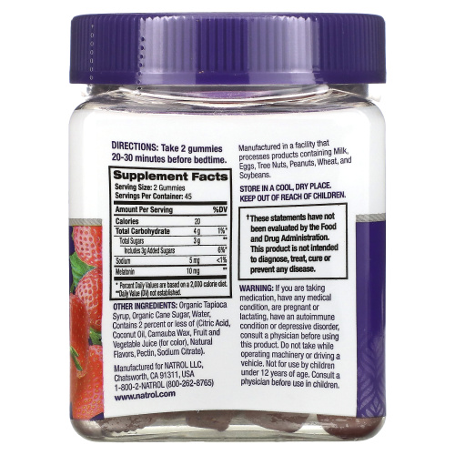 Natrol, мелатонин, со вкусом клубники, 10 мг, 90 жевательных таблеток (5 мг в 1 таблетке) фото 2