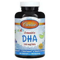 Carlson, Kid&#x27;s Chewable DHA, Bursting Orange, 100 mg, 180 Soft Gels