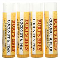 Burt's Bees, Увлажняющие бальзамы для губ, с кокосом и грушей, 4 шт. В упаковке, по 4,25 г (0,15 унции)