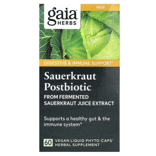 Gaia Herbs, Sauerkraut Postbiotic, 60 Vegan Liquid Phyto-Caps