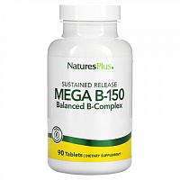 NaturesPlus, Mega B-150 с замедленным высвобождением, сбалансированный комплекс витаминов группы B, 90 таблеток