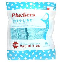 Plackers, Twin-Line, зубочистки с нитью, экономичная упаковка, морозная мята, 150 шт.