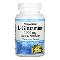 Natural Factors, Микронизированный L-глютамин, 1000 мг, 90 вегетарианских капсул