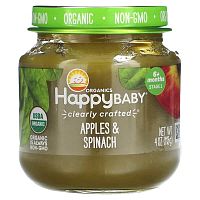 Happy Family Organics, Happy Baby, 6+ Months, Apples &amp; Spinach, 4 oz (113 g)