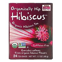 Now Foods, Real Tea, Organically Hip Hibiscus Tea, чай каркаде, без кофеина, 24 чайных пакетика, 48 г (1,7 жидк. унции)