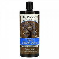 Dr. Woods, необработанное черное мыло, перечная мята и масло ши, приобретенное на основе принципов справедливой торговли, 946 мл (32 жидк. унции)