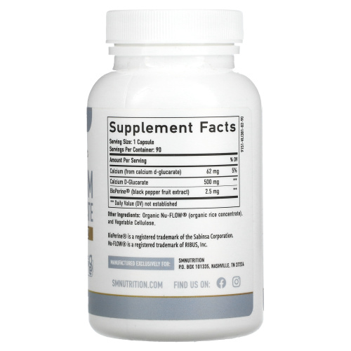 SMNutrition, Calcium D-Glucarate + BioPerine, 500 mg, 90 Capsules фото 2