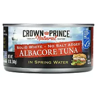 Crown Prince Natural, Albacore Tuna, Solid White - No Salt Added, In Spring Water, 12 oz (340 g)