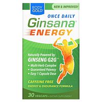 BodyGold, Ginsana Energy, без кофеина, 30 вегетарианских капсул