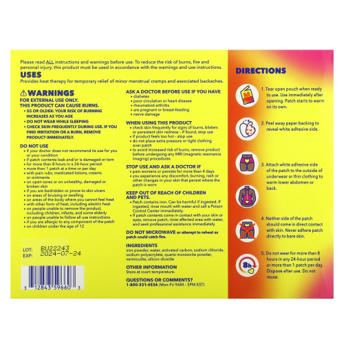 Midol, Heat Vibes, менструальные теплые пластыри, 3 тепловых пластыря фото 2