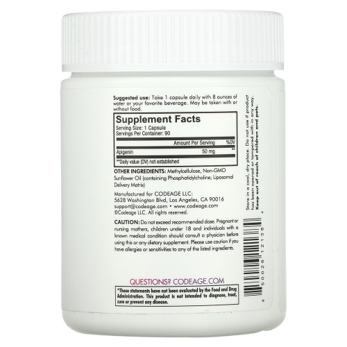 Codeage, Liposomal, апигенин, без ГМО, веганский, 90 капсул фото 2
