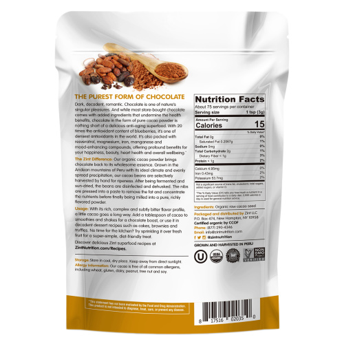 Zint, Cacao Raw Organic Powder, 8 oz (227 g) фото 2