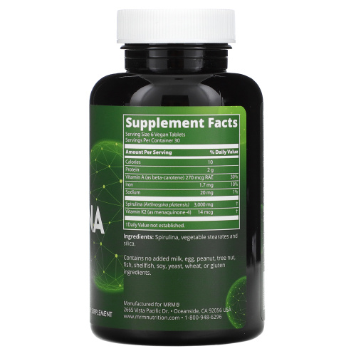 MRM Nutrition, Спирулина, 180 веганских таблеток фото 2