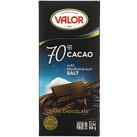 Valor, Темный шоколад, 70% какао со средиземноморской солью, 3,5 унции (100 г)