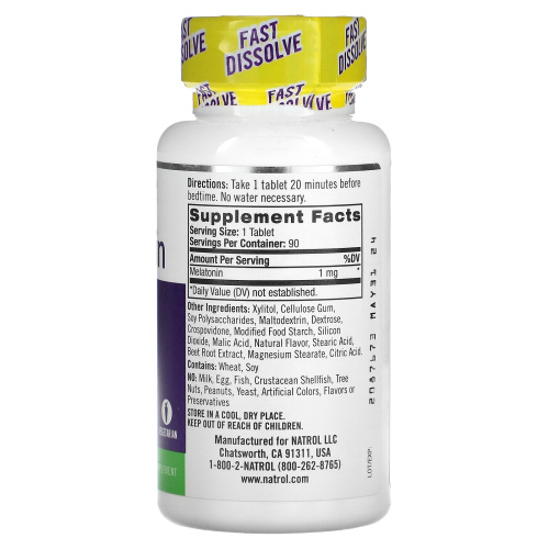 Natrol, Мелатонин, быстрорастворимый, клубника, 1 мг, 90 таблеток фото 2