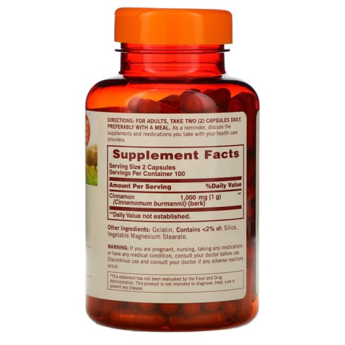 Sundown Naturals, Корица, 500 мг, 200 капсул фото 2