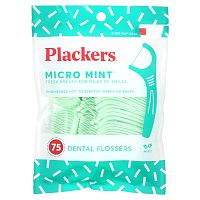 Plackers, Micro Mint, зубочистки с нитью, мята, 75 шт.